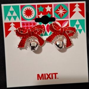 Bows and bells stud earrings with dangling bells